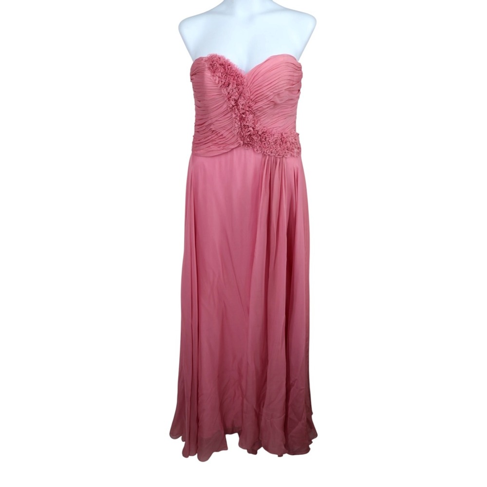 Jovani‎ Pink Silk Strapless Gown Ruched Floral Applique Formal Dress 12